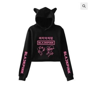 Girls Black Pink Cropped Hoodie